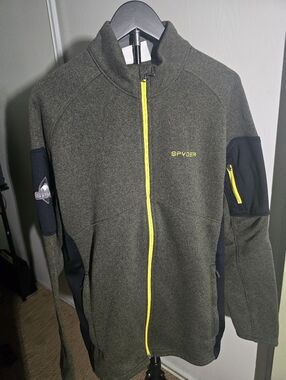 Spyder Men's Olive Green Performance Jacket with Yellow Zipper